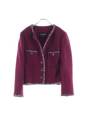 Chanel CC Logo Button Tweed Tailored Jacket Chain Decoration Bordeaux